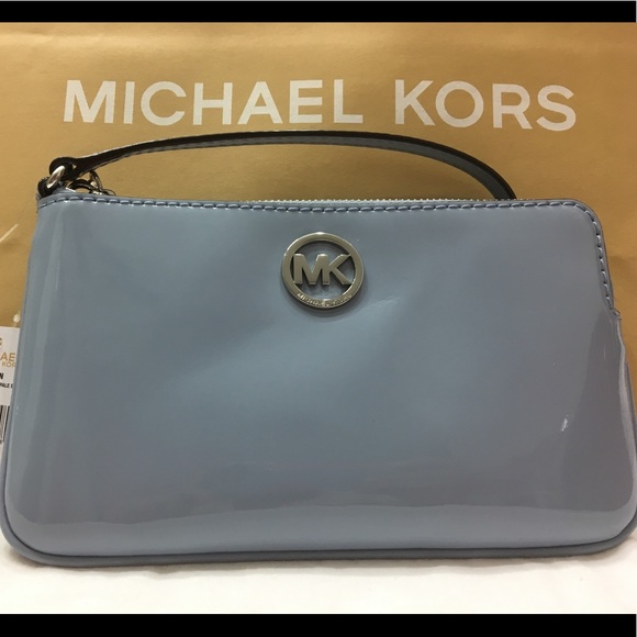 Michael Kors Handbags - NWT Michael Kors Pale Blue Patent Leather Wristlet